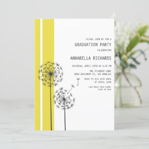 Invitación Partido de Graduación Amarillo de Dandelions Moder