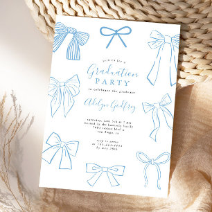 Invitación Partido de Graduación Azul Claro de Coquette Bows