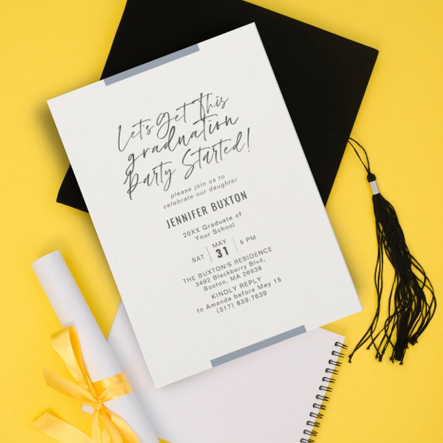 Invitación Partido de graduación azul de caligrafía moderna (Subido por el creador)