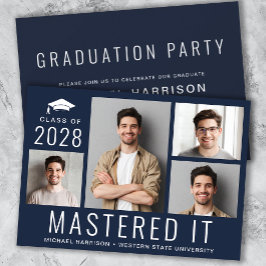 Invitación Partido de Graduación Azul de Foto de Maestría
