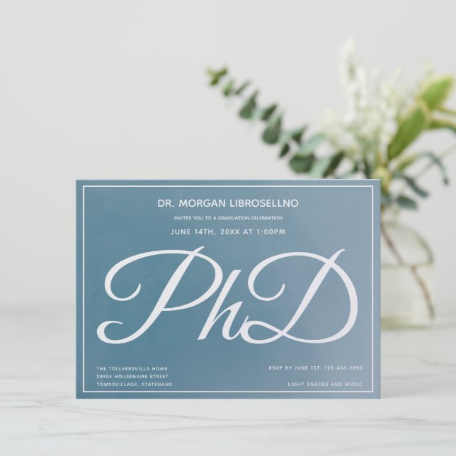 Invitación Partido de Graduación Azul de grado doctorado (Anverso de pie)