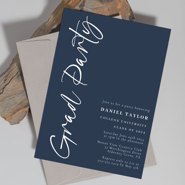 Invitación Partido de Graduación Azul de Guión Simple (Subido por el creador)