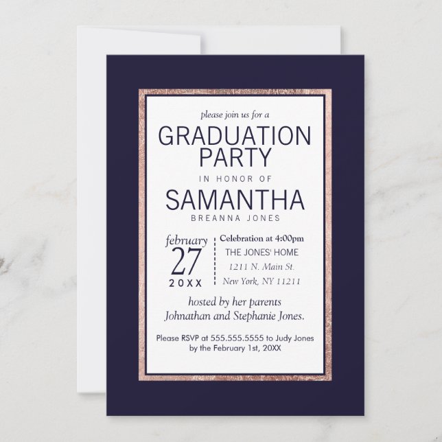 Invitación Partido de Graduación Azul de la Marina Dorada Sim (Anverso)