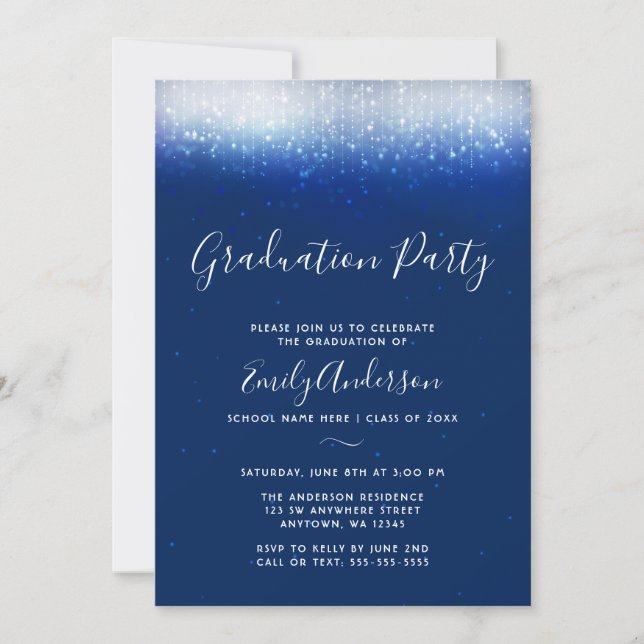 Invitación Partido de Graduación Azul de la Marina Glam (Anverso)