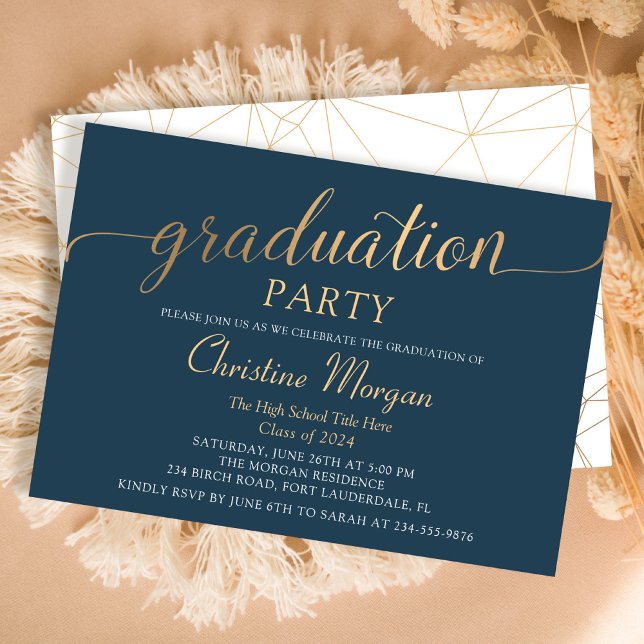Invitación Partido de graduación azul de la Marina Gold Scrip (Subido por el creador)