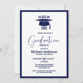 Invitación Partido de graduación azul de la Marina Minimalist