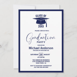 Invitación Partido de graduación azul de la Marina Minimalist