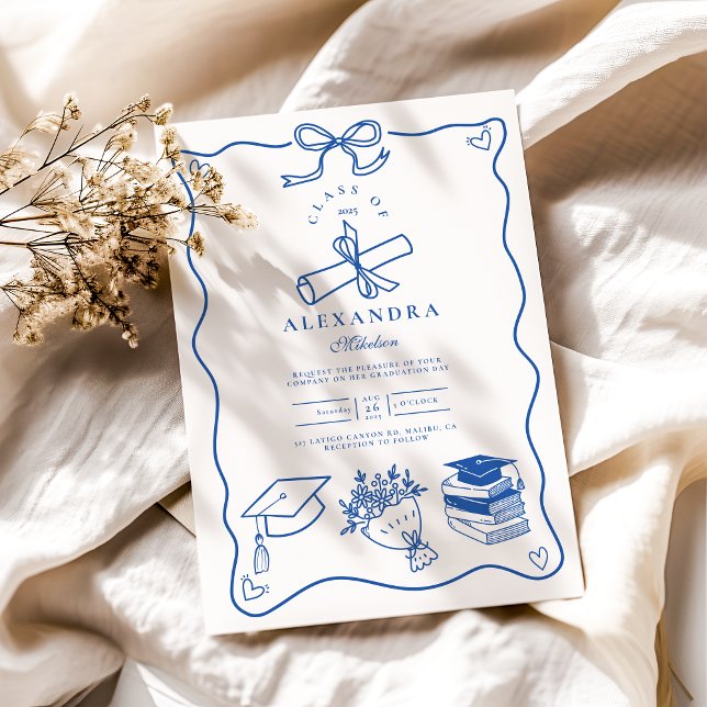 Invitación Partido de Graduación Azul Ilustrado A Mano (Subido por el creador)
