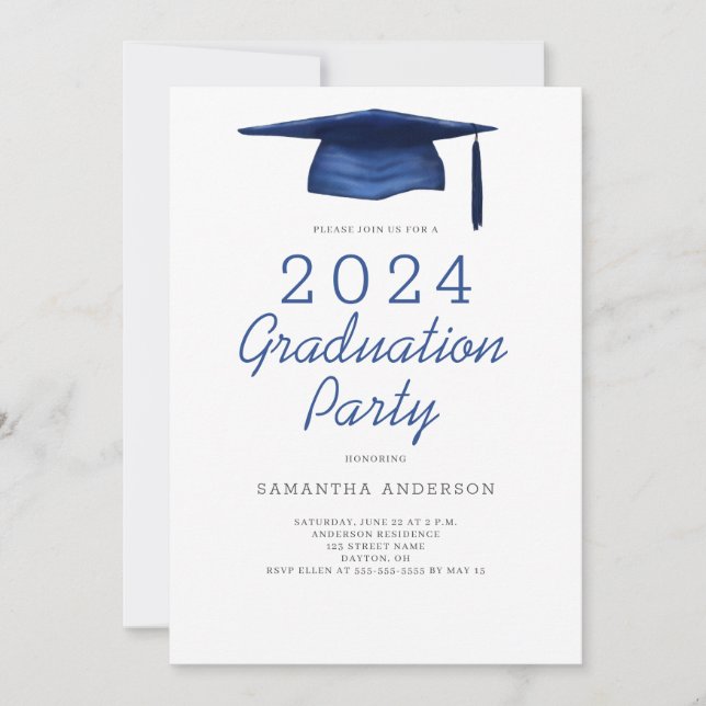 Invitación Partido de Graduación Azul Moderno (Anverso)