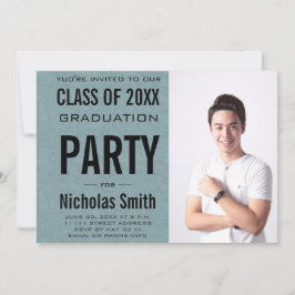 Invitación Partido de Graduación Azul Moderno Masculino Grad