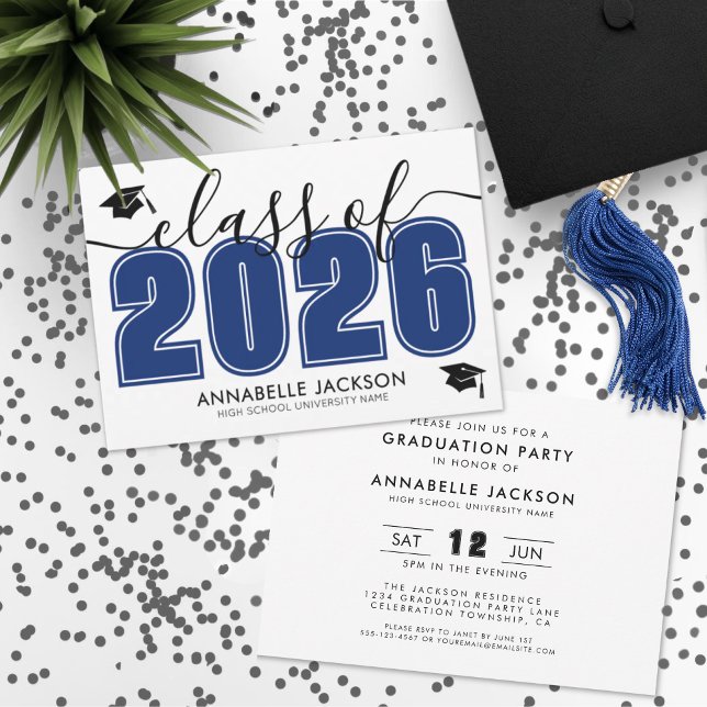 Invitación Partido de Graduación Azul Moderno Simple (Simple Modern Blue Graduation Party Invitation)