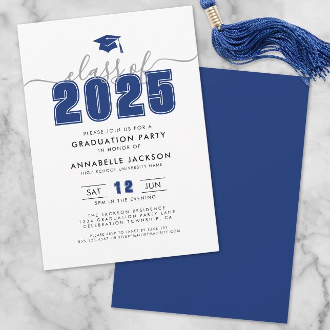 Invitación Partido de Graduación Azul Moderno Simple (Simple Modern Blue Graduation Party Invitation)