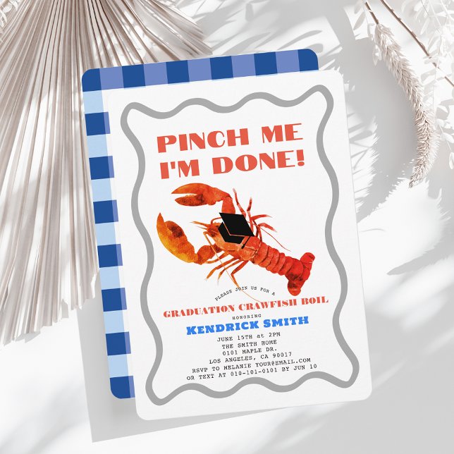 Invitación Partido de Graduación Azul Pinch Me Retro Crawfish (Subido por el creador)