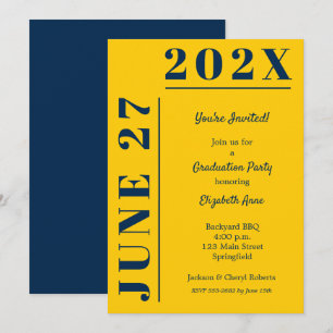 Invitación Partido de graduación azul y amarillo