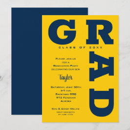 Invitación Partido de graduación azul y amarillo