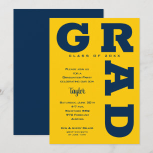Invitación Partido de graduación azul y amarillo