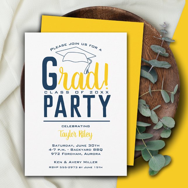 Invitación Partido de graduación azul y amarillo (Subido por el creador)