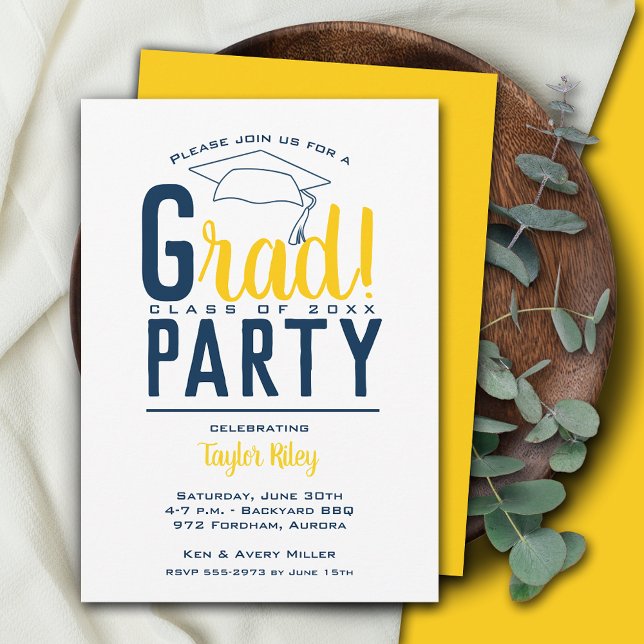 Invitación Partido de graduación azul y amarillo (Subido por el creador)