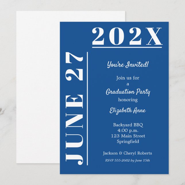 Invitación Partido de Graduación Azul y Blanco (Anverso / Reverso)