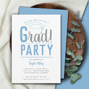 Invitación Partido de Graduación Azul y Gris Polvo