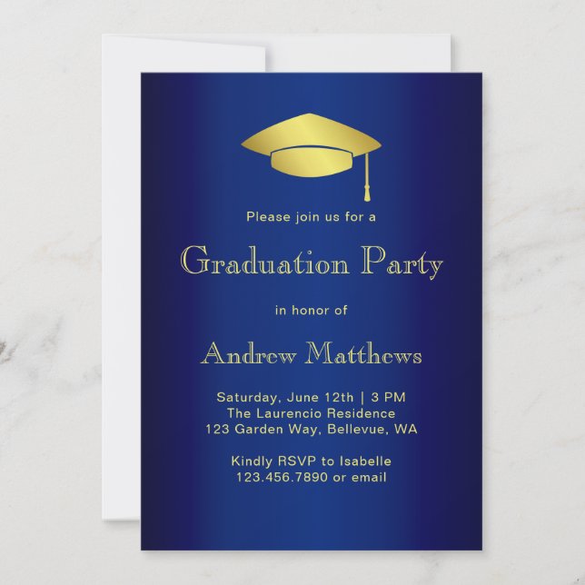 Invitación Partido de Graduación Azul y Oro de la Marina Mode (Anverso)