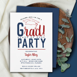 Invitación Partido de Graduación Azul y Rojo Oscuro
