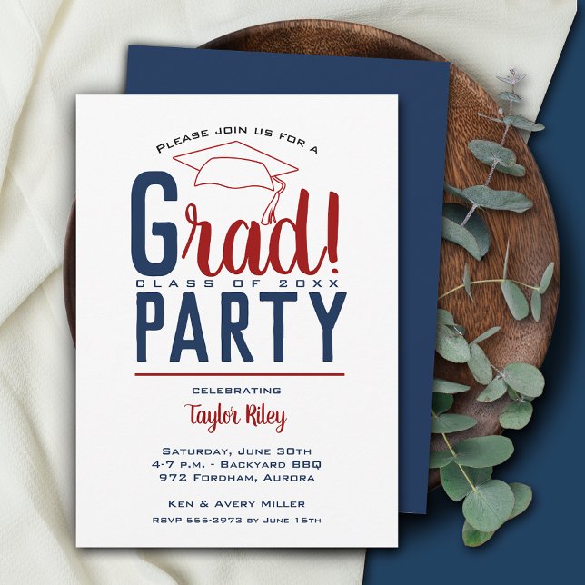 Invitación Partido de Graduación Azul y Rojo Oscuro (Subido por el creador)