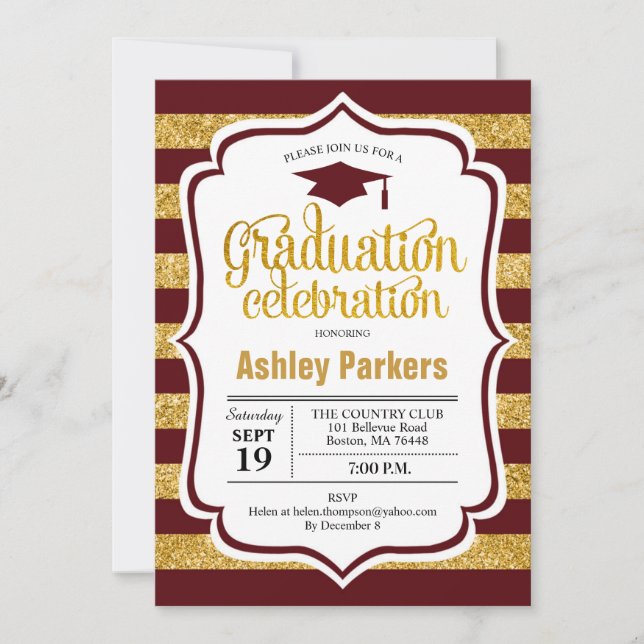 Invitación Partido de Graduación - Bandas de Oro Maroon (Anverso)