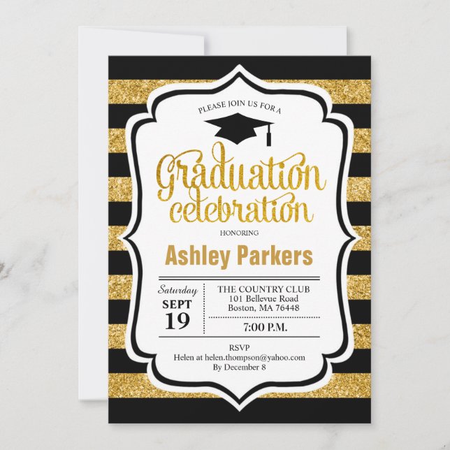 Invitación Partido de Graduación - Bandas negras de oro (Anverso)