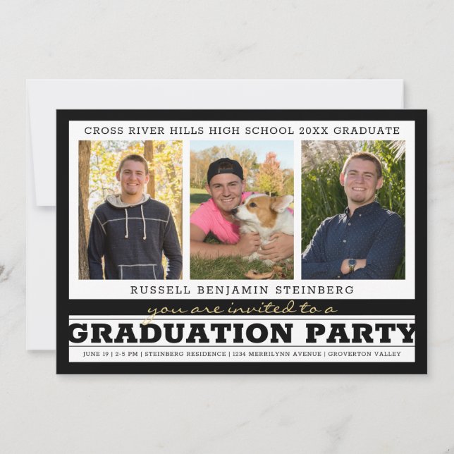 Invitación Partido de Graduación Bandas Negrita 4 Fotografía  (Anverso)