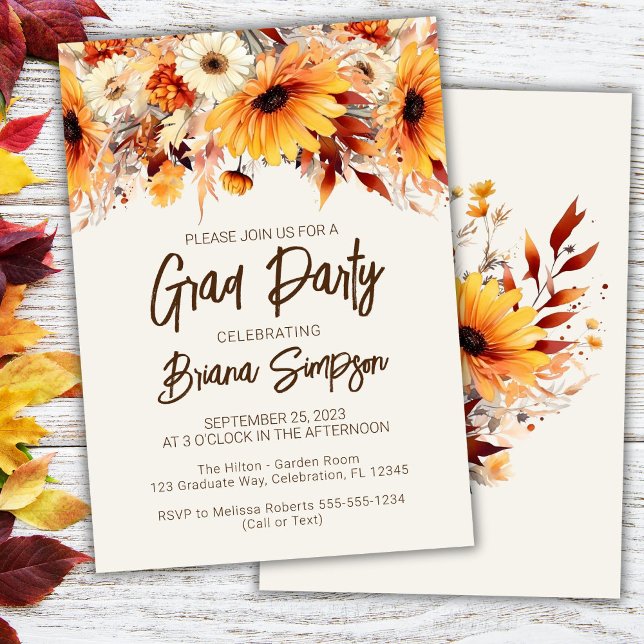 Invitación Partido de Graduación Beige Fall Floral (Subido por el creador)