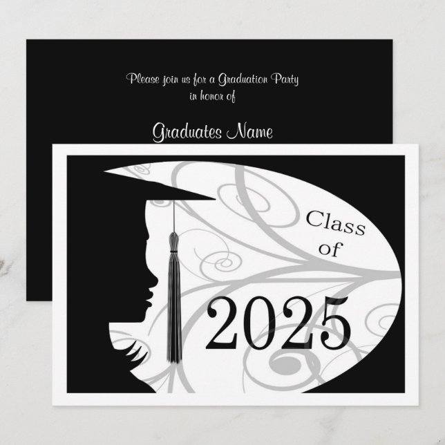 Invitación Partido de Graduación Black and White Silhouette 2 (Anverso / Reverso)