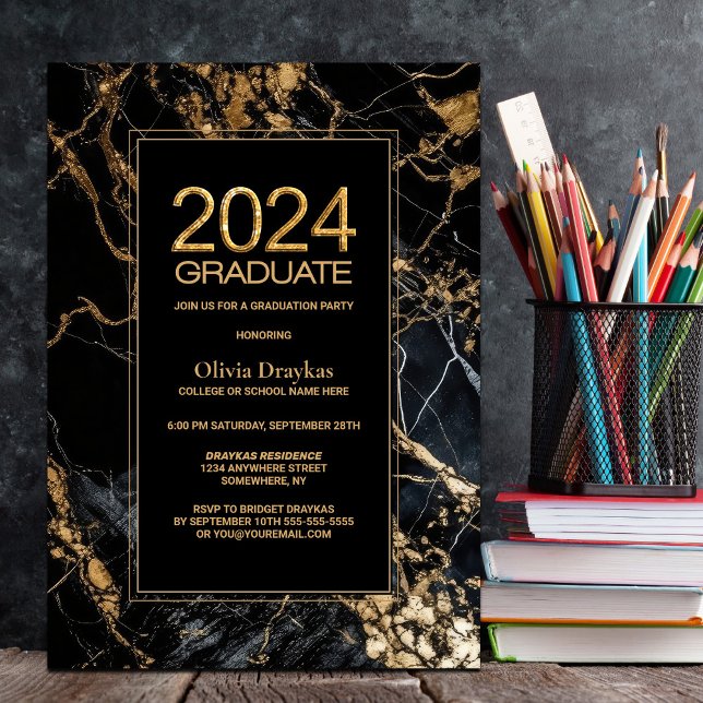 Invitación Partido de Graduación Black Gold Marble 2024 (Subido por el creador)