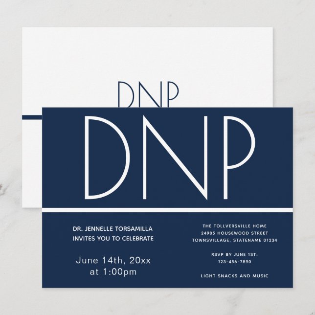 Invitación Partido de Graduación Blanca Azul de grado DNP (Anverso / Reverso)