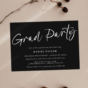 Invitación Partido de Graduación Blanca Negra con Guión Moder