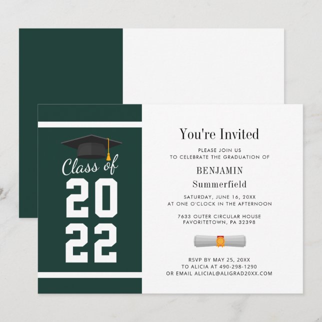 Invitación Partido de Graduación Blanca Verde 2024 (Anverso / Reverso)