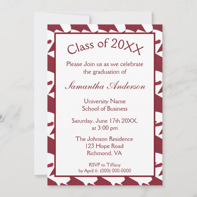 Invitación Partido de Graduación Blanca y Borgoña (Anverso)
