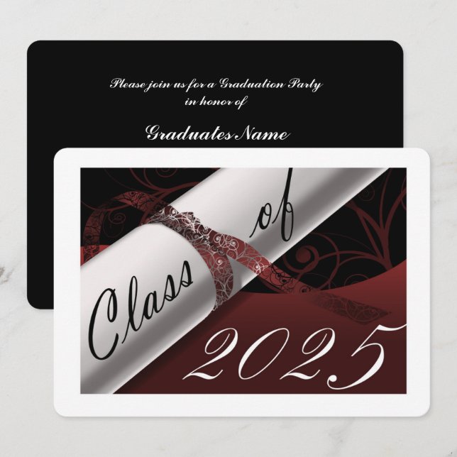 Invitación Partido de Graduación Blanca y Marrón (Anverso / Reverso)