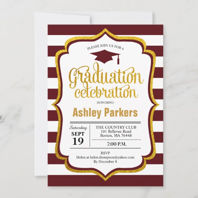 Invitación Partido de Graduación - Blanco de oro marrón (Anverso)