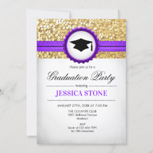 Invitación Partido de Graduación - Blanco morado dorado