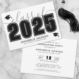 Invitación Partido de Graduación Blanco Negro con Guión Simpl