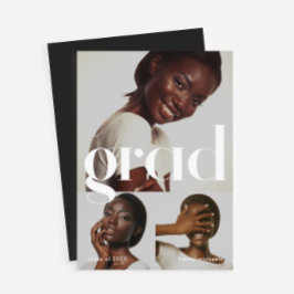 Invitación Partido de Graduación Blanco Negro y Collage de fo