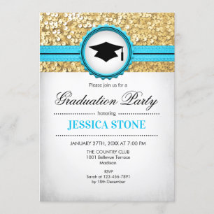Invitación Partido de Graduación - Blanco turquesa dorado