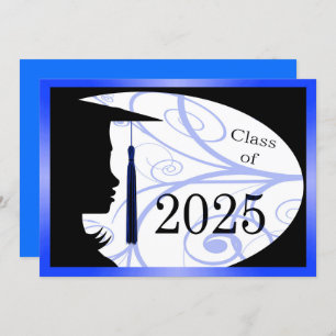 Invitación Partido de Graduación Blue & Black Silhouette 2025