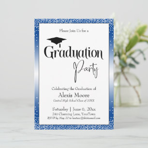 Invitación Partido de Graduación Blue Ombre Confetti