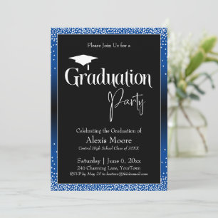 Invitación Partido de Graduación Blue Ombre Confetti