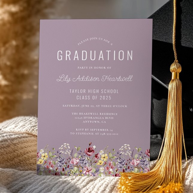Invitación Partido de Graduación Boho Wildflowers Mauve (Subido por el creador)