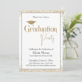 Invitación Partido de Graduación Bordeado de Confetti de Oro