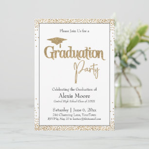 Invitación Partido de Graduación Bordeado de Confetti de Oro