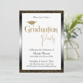 Invitación Partido de Graduación Bordeado de Confetti de Oro
